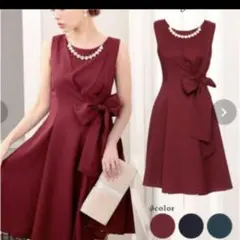 ボルドー　リボン　パーティドレス　ボレロ付き