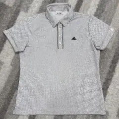 美品アディダス　半袖ゴルフシャツ　L レディースゴルフウェア　総柄　ドット柄　白