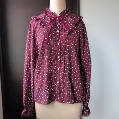 アクシーズファム森ガールy2kドット柄フリル付き長袖シャツMフェアリーグランジ