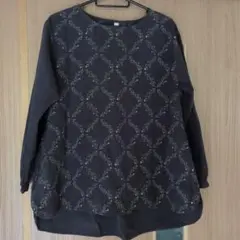 チャコール　綿生地刺繍チュニック