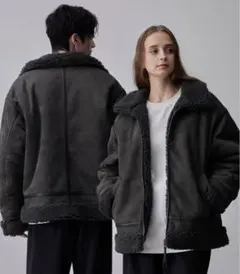 【CLEL】リバーシブルフェイクムートンジャケット　グレー系