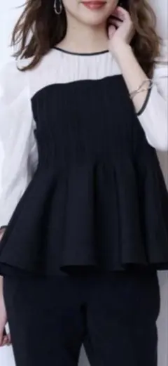 JUSGLITTY ジャスグリッティ パフショルダーペプラムブラウス チェック