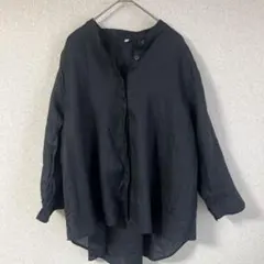 無印　良品計画　麻　リネン　100% シャツ　長袖ブラウス　ブラック