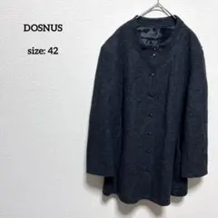 美品 ノーカラーウールリバーコート 42 大きいサイズ ダークグレー 日本製