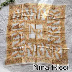 NINA RICCI ニナリッチ シルク100% 大判スカーフ ゴールド系 薔薇