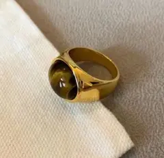 新品未使用　ゴールド タイガーアイ リング ヴィンテージ　14号　レディース