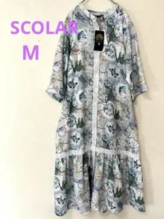 新品タグ付き　SCOLAR 花&蝶々　七分袖ロングワンピース