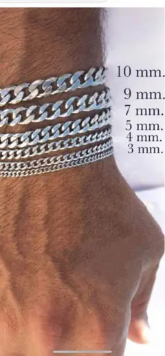 チェーンブレスレット 幅10mm/9mm/7mm/5mm/4mm/3mm