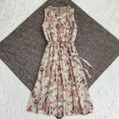 極美品✨ローラアシュレイ ロングワンピース ベルト フレア 花柄 洗える ピンク