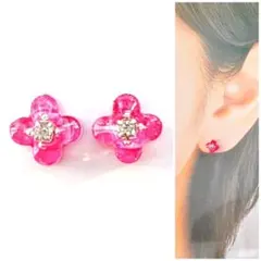 赤紫6mmお花ピアス/イヤリング