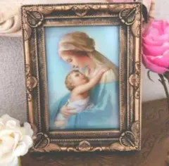 マリア様キリスト聖母子像アンティーク調ロザリオお守り額復活祭洗礼初聖体プレゼント