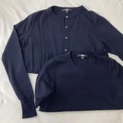 【美品】UNIQLO ファインメリウール　アンサンブル　紺　M