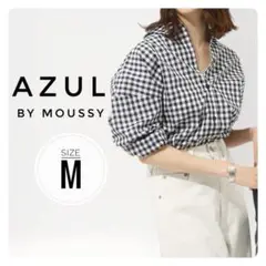 【アズール】✨美品✨ギンガム チェック 長袖 シャツ 白 黒 M ブラウス