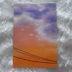 オイルパステル画 原画 夕暮れ 空