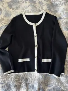 ZARA⭐️ノーカラーニットジャケット　ブラック/ホワイト　オシャレ