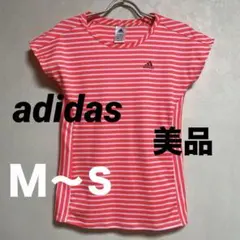 ★美品★adidas アディダス　半袖Tシャツ M ピンク・白ボーダーのサムネイル