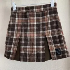 キュロットスカート ブラウン系チェック スリット入りスカート150