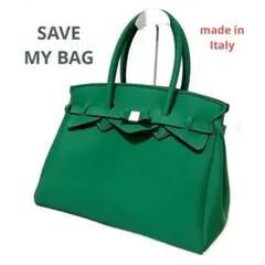 SAVEMYBAGセーブマイバッグ　トートグリーン緑軽量ウレタンイタリア製リボンのサムネイル