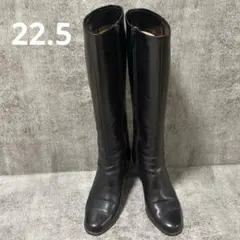 【crave】ブラックレザーロングブーツ　黒　サイドジップ　ヒール　22.5cmのサムネイル
