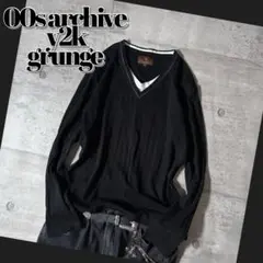 00s archive v neck l/s black y2k grunge
