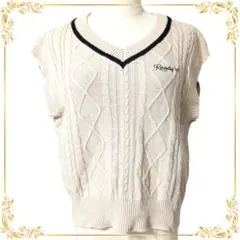 KHALITA ケーブル編み Vネック ニットベスト アイボリー 150