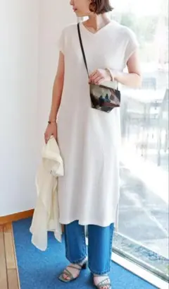 ワンピース ロングワンピース ワッフル オフホワイト