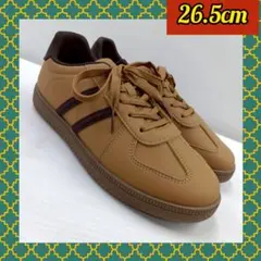 【26.5cm】★新品★メンズ ラインスニーカー☆フェイクレザー　キャメル
