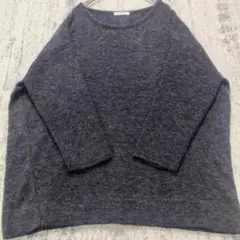 a1045【美品】セルフサービス　ドロップショルダーニット　L　ゆったり　グレー