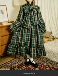 クティールとレトロ 2WAYフリルボウタイチェックワンピース Sサイズ