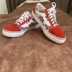 き*ん様 Vans オールドスクールパズル柄 スニーカー 赤/白/青