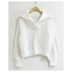 m798_IENA 美品✨2023SS 春ニット♪スキッパーカラーメッシュニット