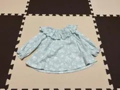 ミントグリーン フリル付き花柄トップス　80 春