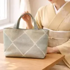 【◎56】 袋帯リメイク ハンドメイド トートバッグ グリーン お稽古バッグにも