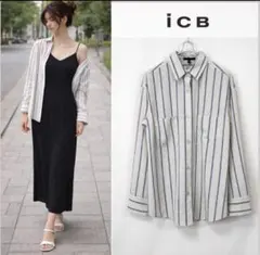 ICB ストライプシャツ ブラウス 長袖 アイボリー 青 4のサムネイル