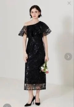 【完売品】Leja ブラックオフショルダーレースドレス