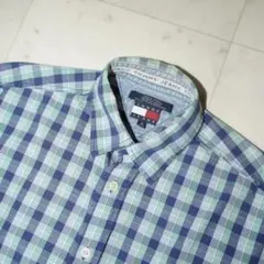 90s トミーヒルフィガー　チェックシャツ M ブルー tommyのサムネイル