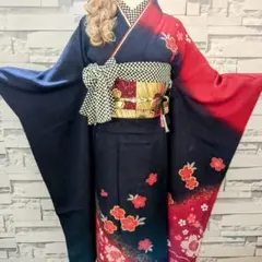 振袖セット 振袖フルセット 舞桜文 暈し染め 金彩 鈴乃屋扱い 黒 18