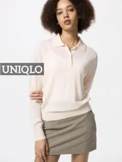 k0767 UNIQLO メリノポロセーター 薄手 ナチュラル