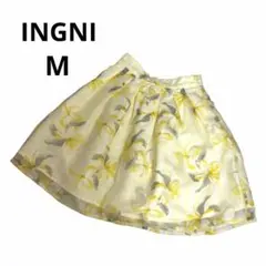 【美品】INGNIイング ストライプ花柄オーガンジー　フレアスカートイエローMのサムネイル