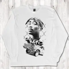 2pac デッサン インパラ ラップT プリント ロンT 白 3XL
