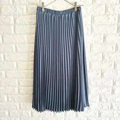 ルシエル/プリーツロングスカートウエストゴム/上品/Aライン/ブルー