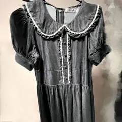 Ank Rougeグレー フリル付き 襟ワンピース