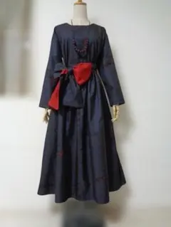 大島紬・7マルキ花・タック・ネックレス・着物リメイク・着丈オーダー・ハンドメイド