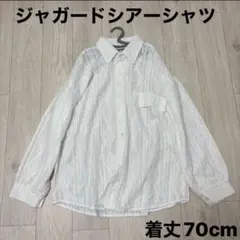 シワになりにくい　透け感 ジャガード デザイン　シアーシャツ ホワイト 長袖　白