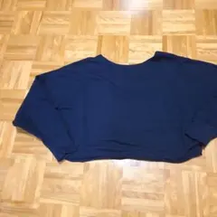 ネイビー 長袖 Vネック カットソー、スウェット