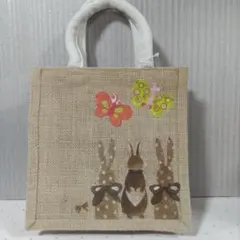 第2弾年末SALE！デコパージュ　ウサギと蝶のジュートエコバッグ