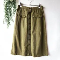 ZARA『XS』ロング タイト スカート カーキ フロントボタン デニムのサムネイル