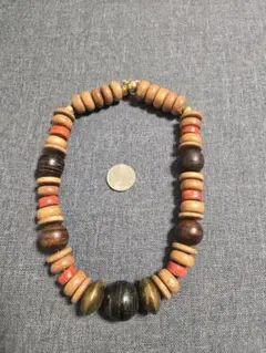 【一点物】アフリカンネックレス46㎝ウッドビーズ、真鍮ミックス