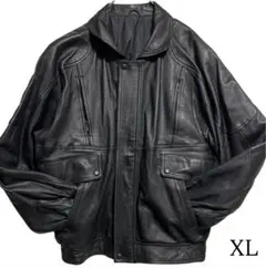 大きいサイズ【vintage】羊革ラムレザーシングルライダースジャケット 黒XL