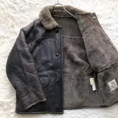 【希少L リアルムートン】ムートンジャケット　コート　茶　くるみボタン　ボア